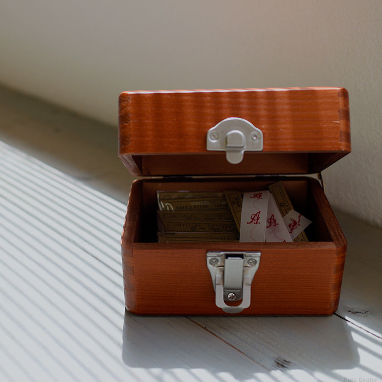 CLASSIKY Tool Box (Tsuga Wood) - open with ribbons and tapes
