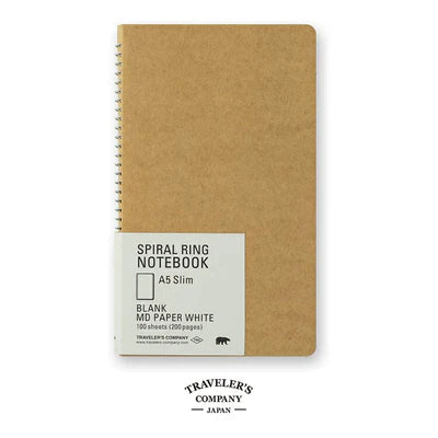 Traveler's Company Spiral Ring Notebook, A5 Slim, Blank, MD White