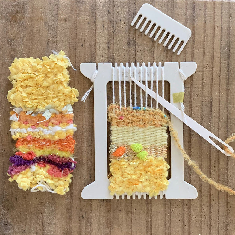 Pokeori Kit Yellow - finished mini weaving