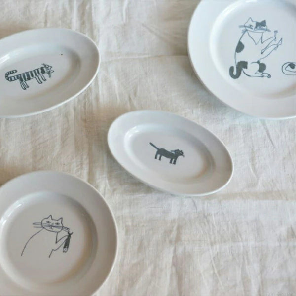 Ceramics by Toraneko Bon Bon (Tabby Cat Bon Bon) - Oval plate (Small) NH052