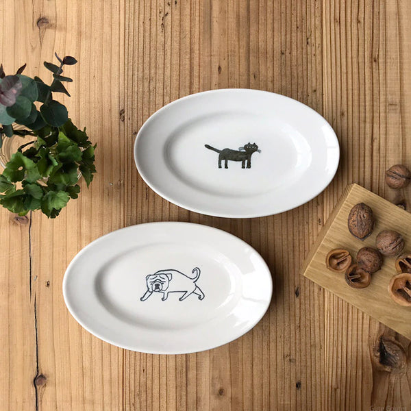 Ceramics by Toraneko Bon Bon (Tabby Cat Bon Bon) - Oval plate (Small) NH052