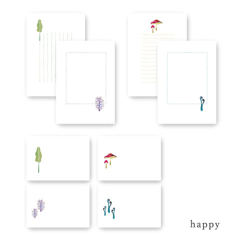Shogado文具 - 园林系列 - 信件纸和信封套装（混合设计） - 快乐与和平