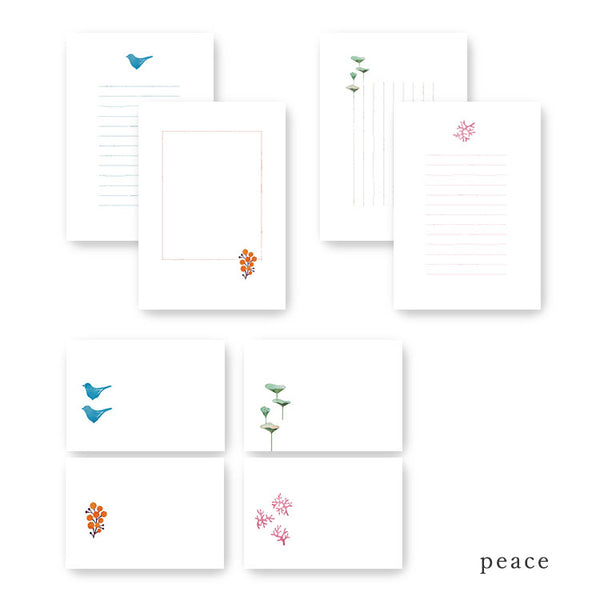 Shogado文具 - 园林系列 - 信件纸和信封套装（混合设计） - 快乐与和平